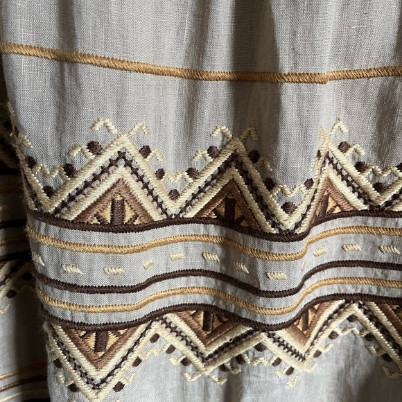 Calypso St. Bart Bohemian Linen Patterned Tan/Brown Pull On Mini Skirt Sz Sm EUC - Picture 2 of 11